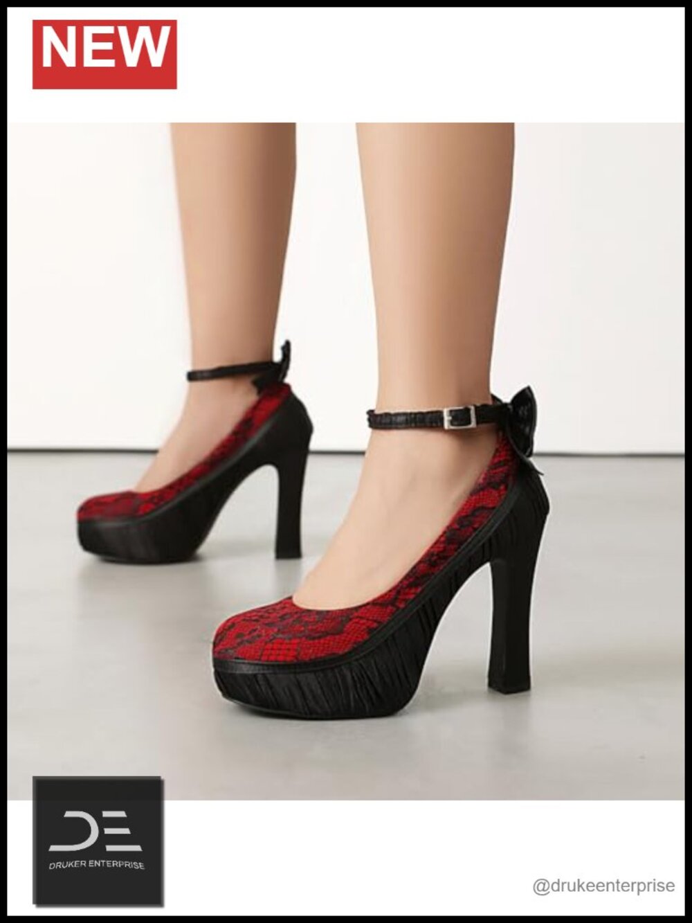Gothic Mary Jane Platform Pumps Lace Flower High Heels Women's Punk Shoes - Picture 4 of 6